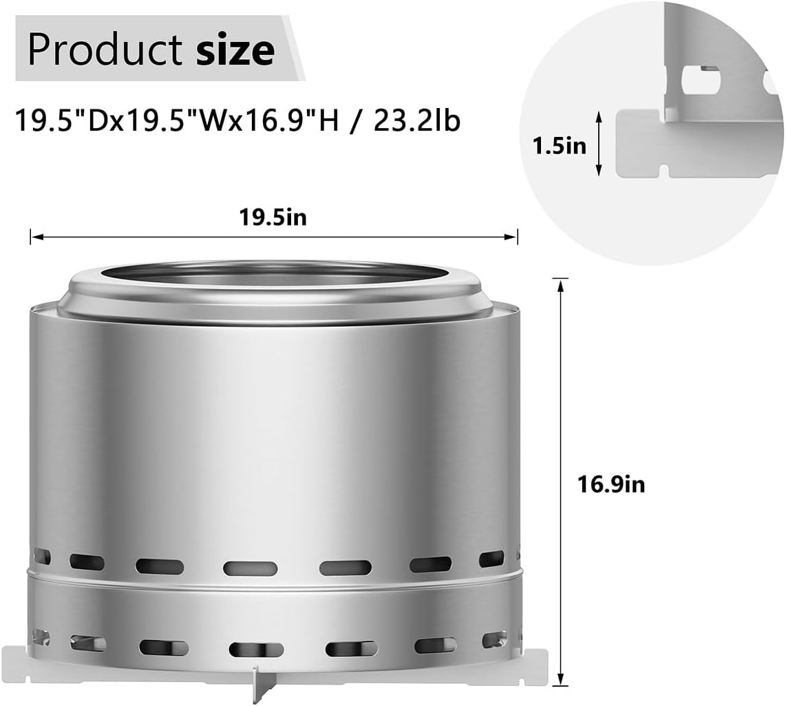 Outdoor Heater Fire Pit Stainless Steel Wood Burning Fire Pit for Outside Modern Patio Heating Solution for Backyard Outdoor Gatherings & Deck Camping Silver