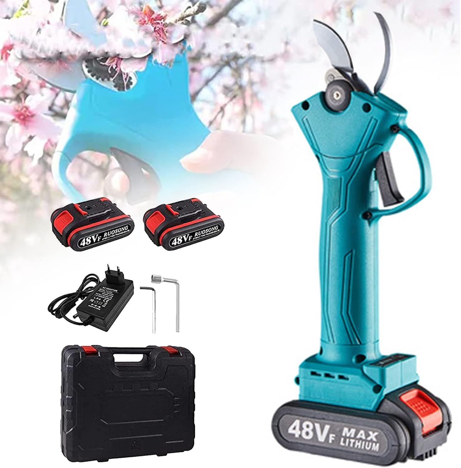 XYEJL Cordless Electric Pruning Scissors Shear,Tree Secateurs Pruner,Branch Cutter with Rechargeable Lithium Battery,30mm Cutting Diameter,Branch Trim for Gardening,2*Battery