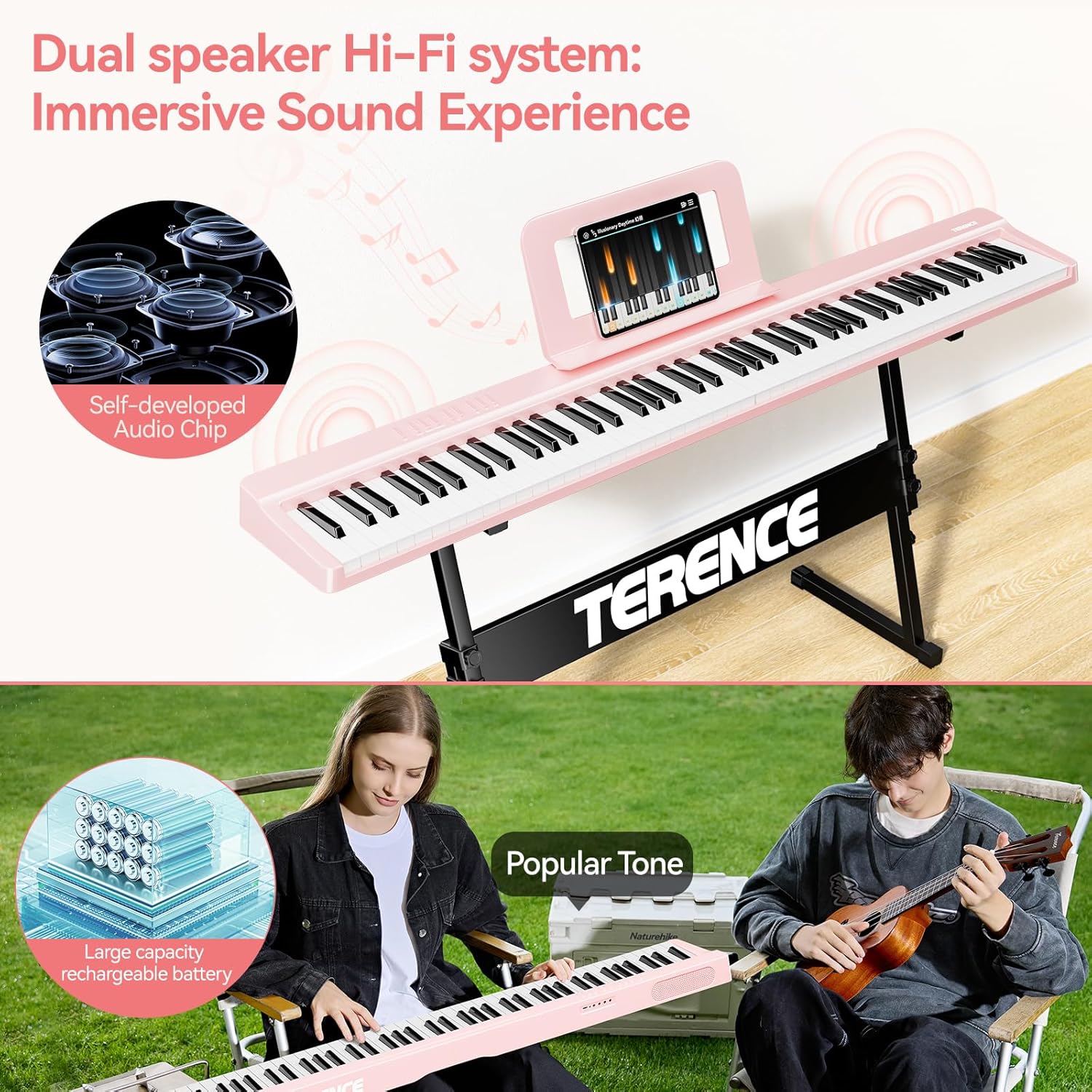 Portable Piano Keyboard Foldable: Portable Keyboard Piano 88 keys Semi-Weighted keyboard with MIDI Bluetooth TERENCE Electric Folding Piano Kit for Adult