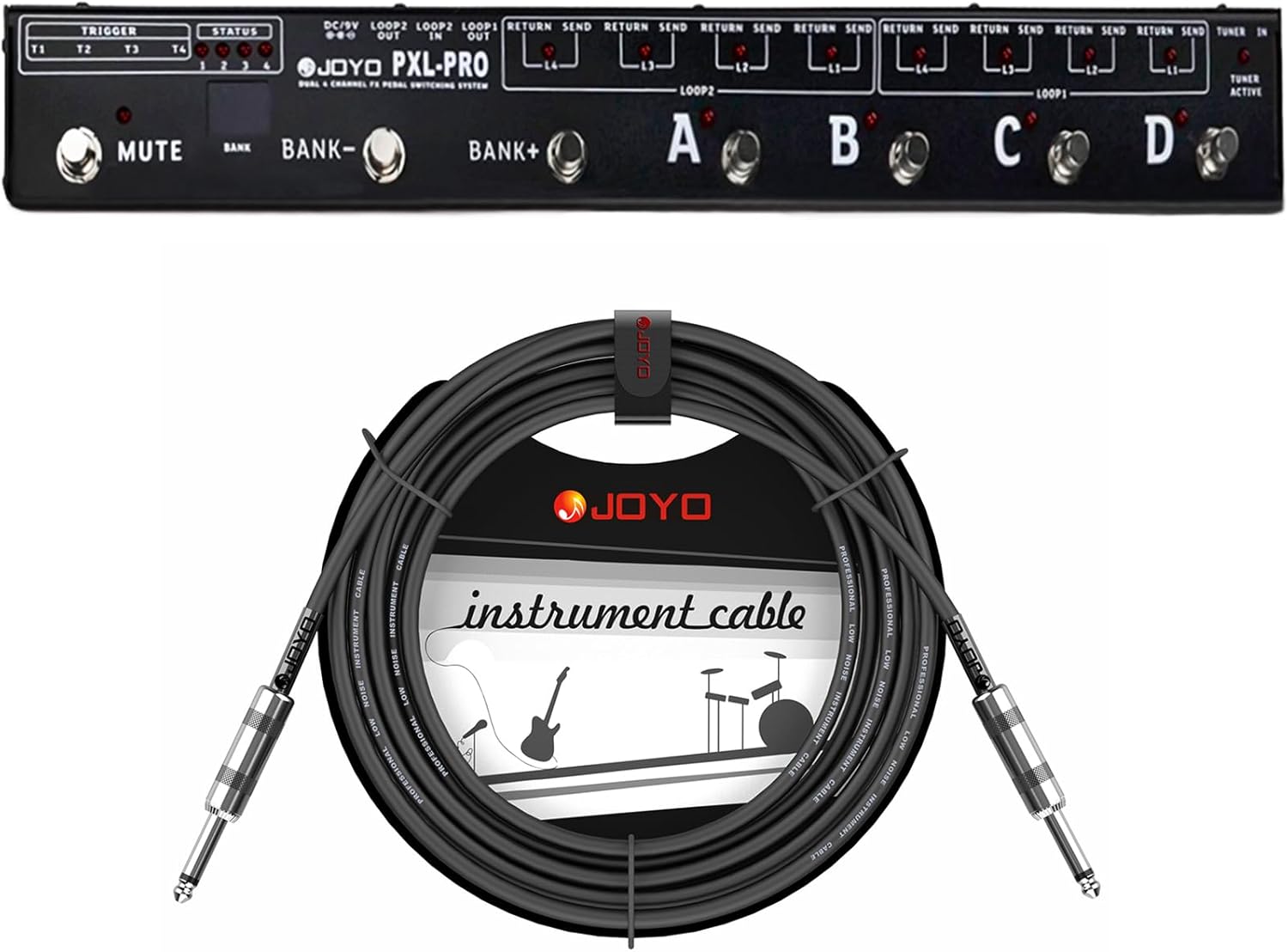 JOYO PXL-PRO Foot Pedal Controller Bundle with CM-04 Musical Instrument Mono Audio Cable 15 Feet