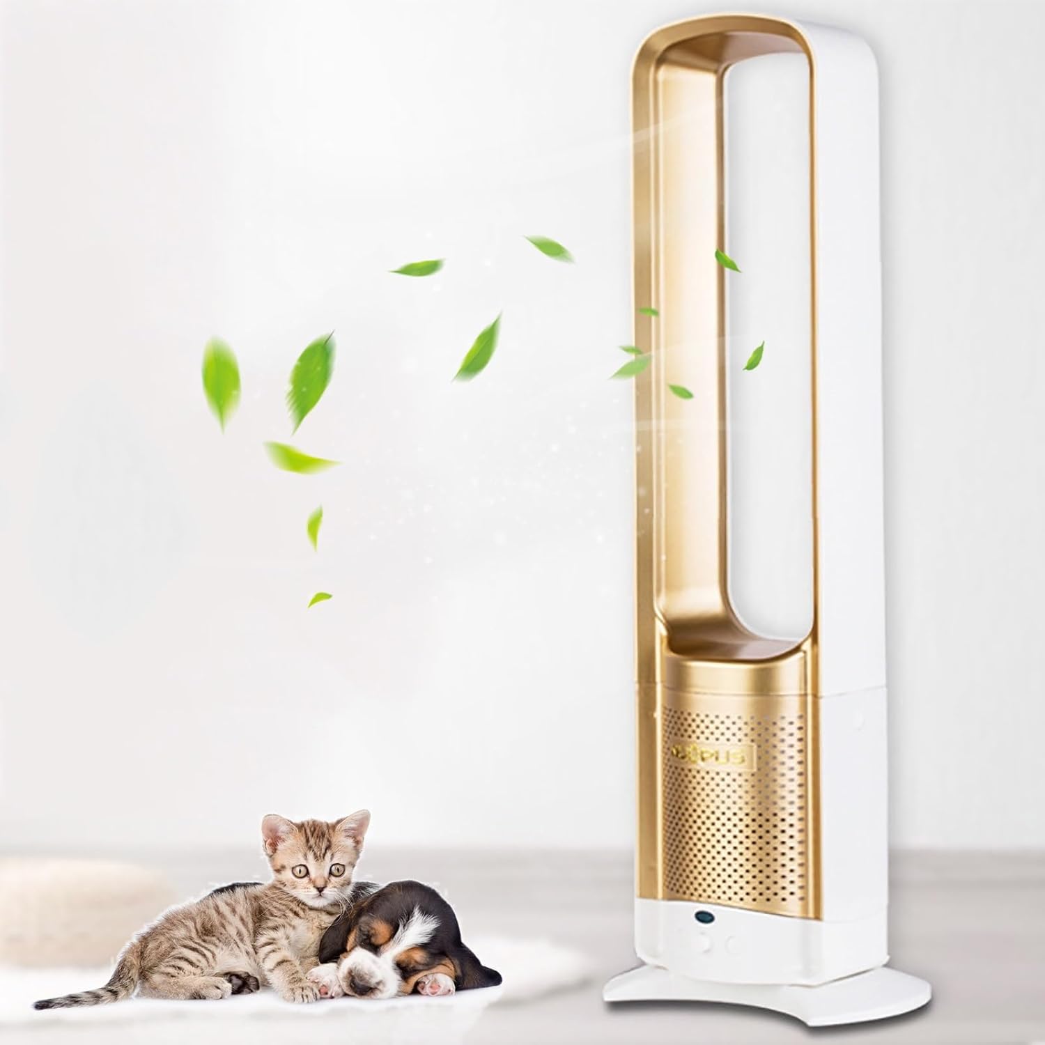 Bladeless Fan Tower Fan with Remote, Oscillating Pedestal Fan, air Circulation Fan，Can be timed, Household Silent Cooling Fan,Matches Perfectly with a Variety of Home décor Styles(Gold)
