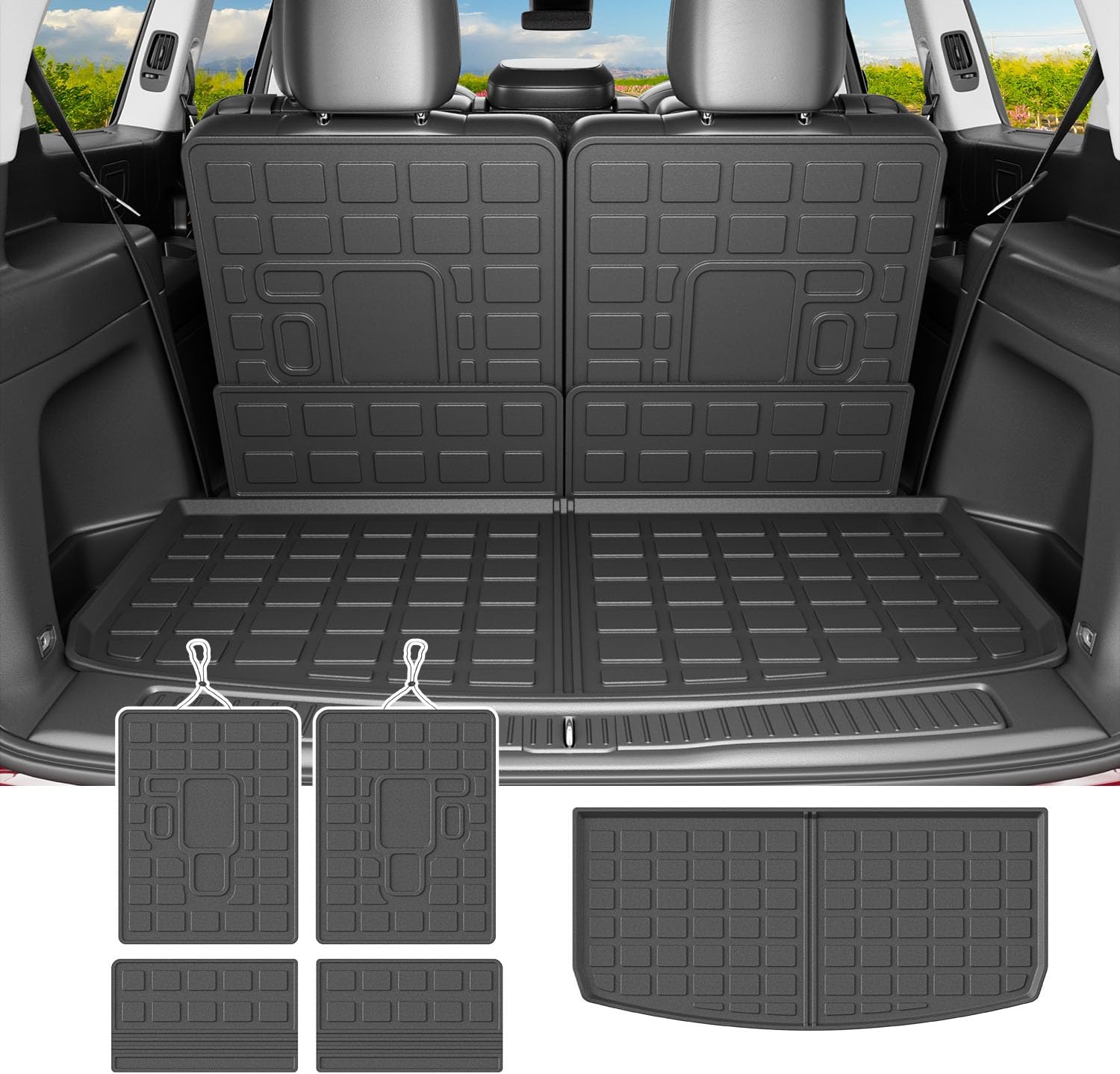 powoq Cargo Mat Compatible with 2021-2025 Jeep Grand Cherokee L Overland Trunk Mat Backrest Trunk Liner TPE Cargo Liner Replacement for 2021-2025 Jeep Grand Cherokee L Accessories