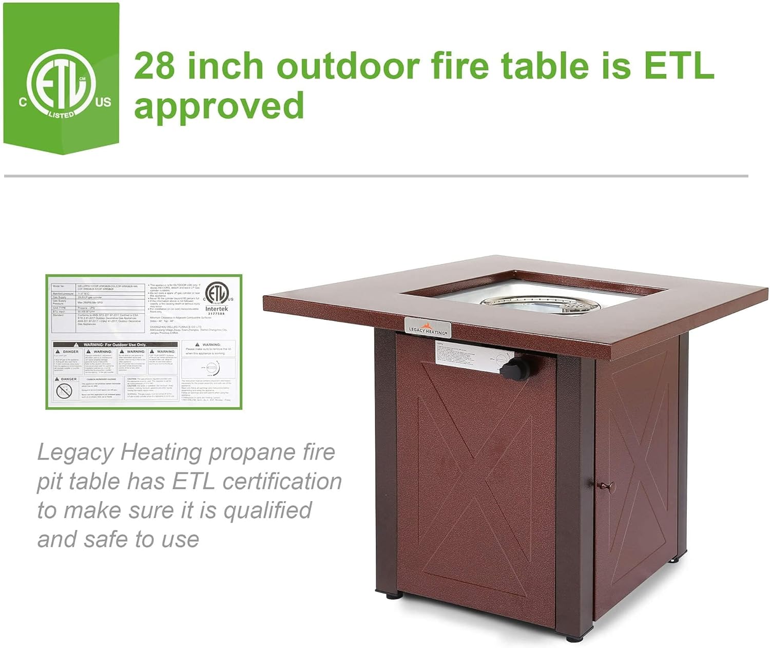 28'' Fire Pit Tables,Metal Propane Fire Pit Table with Hose Pre-Installation,50000 BTU Output Outdoor Firepit Table,X-Shaped Patio Fire Pit with Lid for Garden (Burgundy, 28''L)