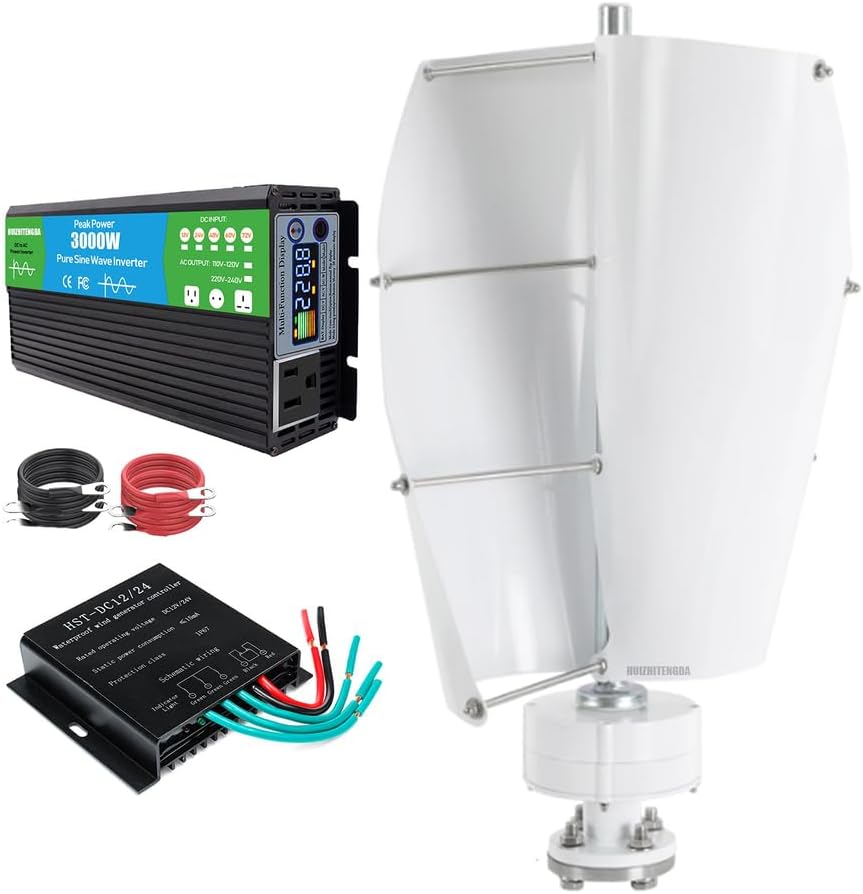3000W Vertical 2 Blades Wind Turbine Generator Kit, with Inverter 12V 24V 48V 220V Wind Permanent Magnet Generator for Boats, Terraces, Cabins & Street Lighting