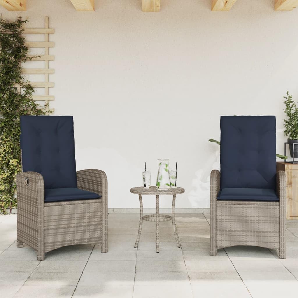 Reclining Patio Chairs 2 pcs with Cushions Gray Poly Rattan,Comfortable UVResistant Reclining Patio Chairs with Washable Cushions Outdoor Furniture, Outdoor Chairs