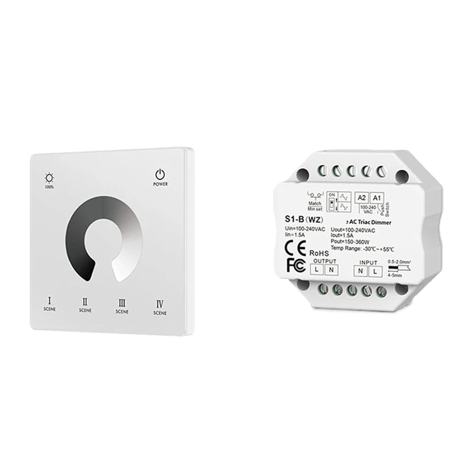 3.0 AC LED Thyristor Dimmer Push Button Switch 110V 220V 360W Touch Panel Remote Control(S1-B(WZ)+TW1-W)