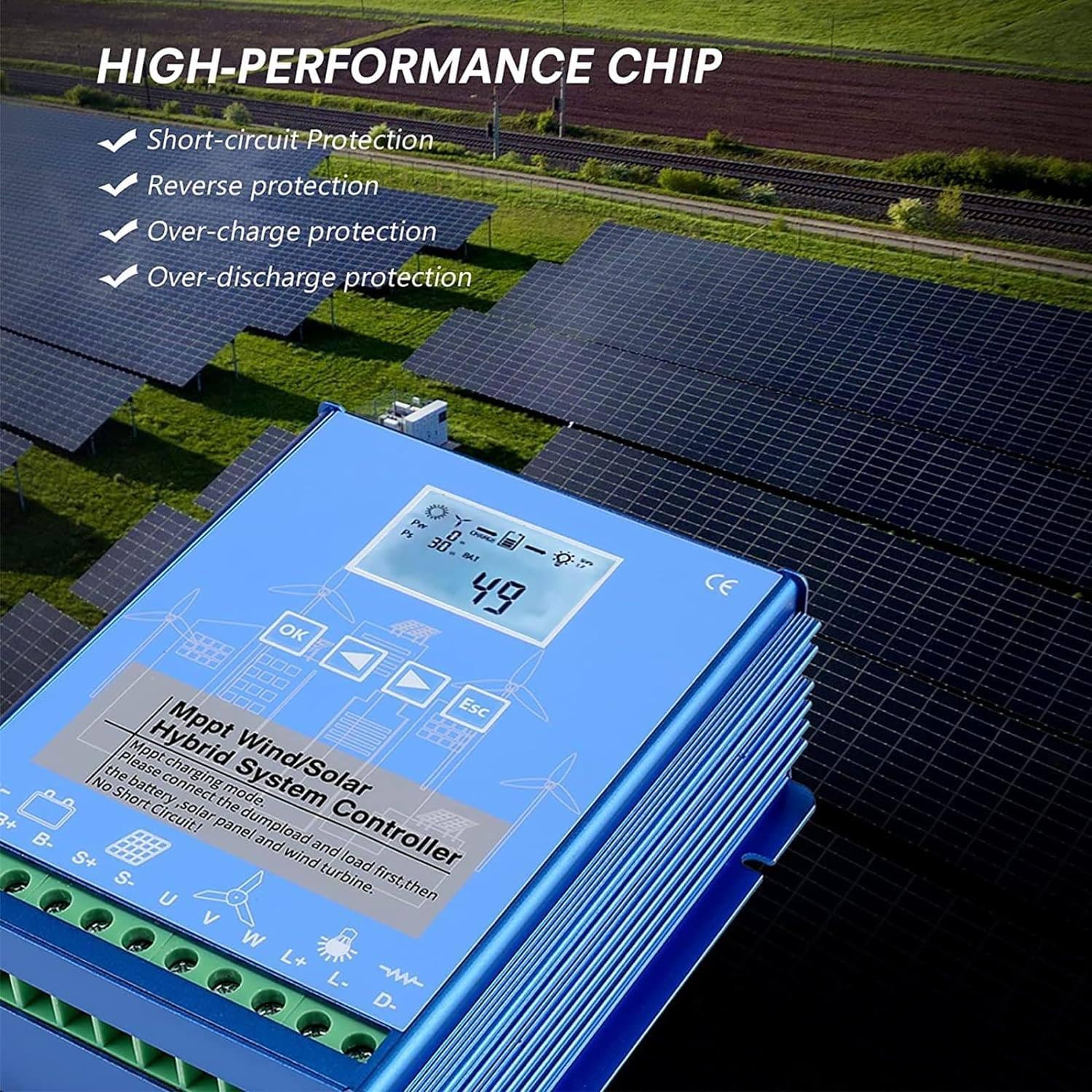 6000W 8000W 10000W Wind Solar Hybrid Charge Controller, Wind Solar Controller Digital Intelligent Control Wind Solar Regulator 12V 24V 48V Solar Wind Power Accessories Intelligent Regulator,10000W-48V