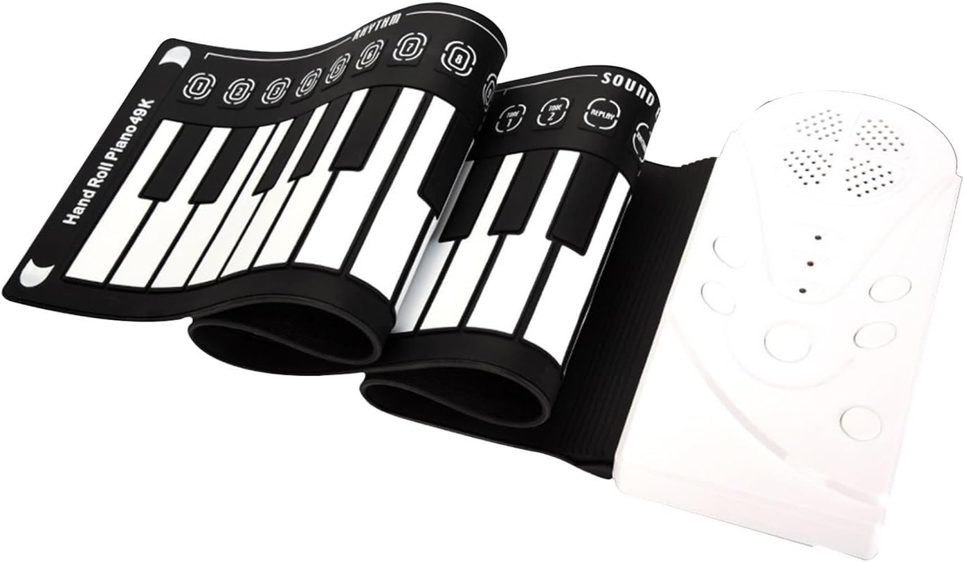 49-Key Roll Up Piano, Portable Silicone Keyboard with Built-in Speaker, Headphone Support, Perfect for Beginners, Battery or USB Powered (White)(White)