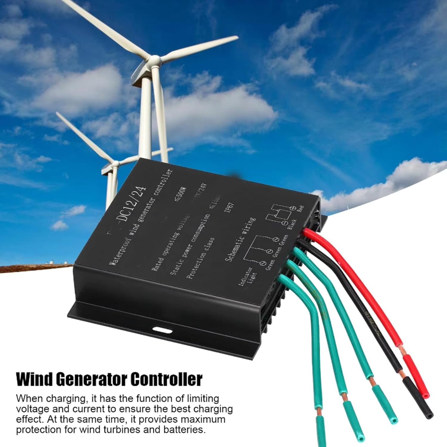 48V,HYZHANHONG 3000W Waterproof Battery Charge Controller Regulator, 12V/24V/48V Wind Turbine Generator Solar Panel Generator Charge Controller [Black]