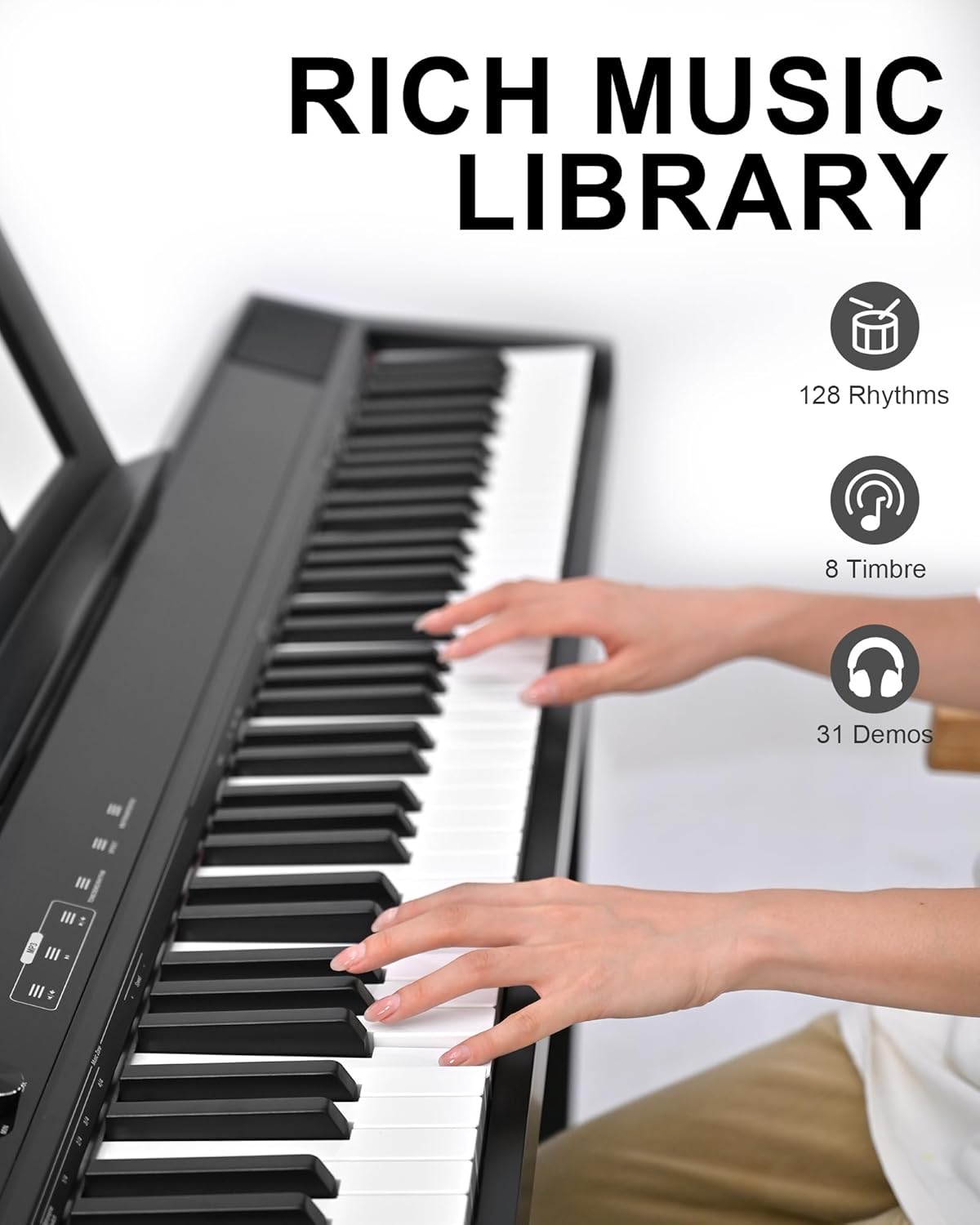 S-200 Beginner Keyboard Piano - 88 Key Full-Size Weighted Digital Piano, Portable Electric Piano with Sustain Pedal, Power Supply, Dual Headphone Jack, USB-MIDI, and MP3 Player,Black