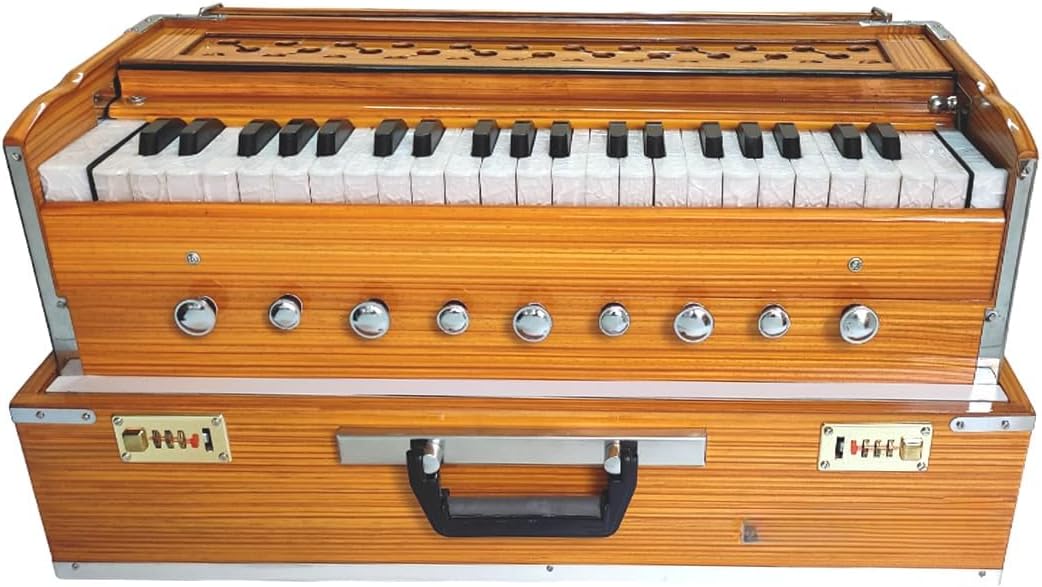 Folding Portable Harmonium 42-Keys, Two Reed, 3.5 Octave 7 Bellow,Coupler, 9 Stopper Paaded Bag