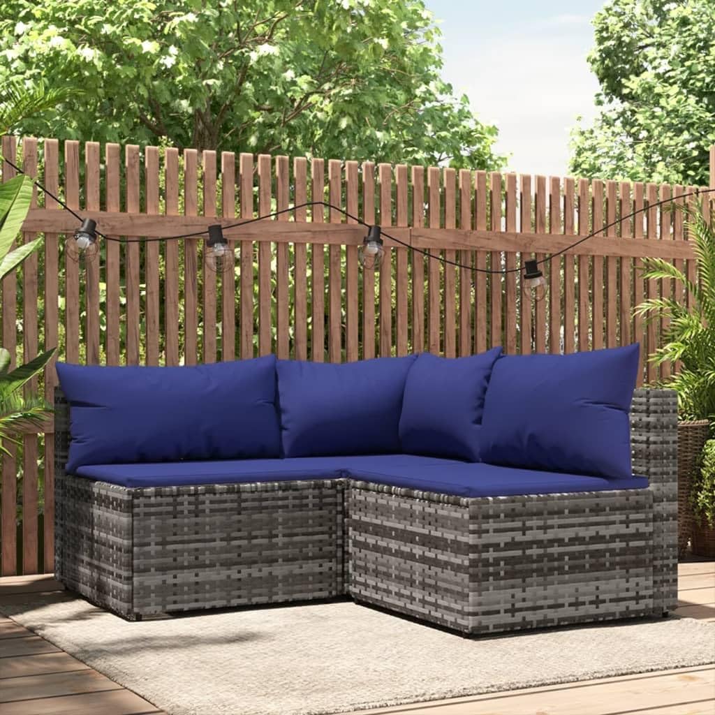 Patio Furniture, 3 Piece Patio Lounge Set with Cushions Gray Poly Rattan