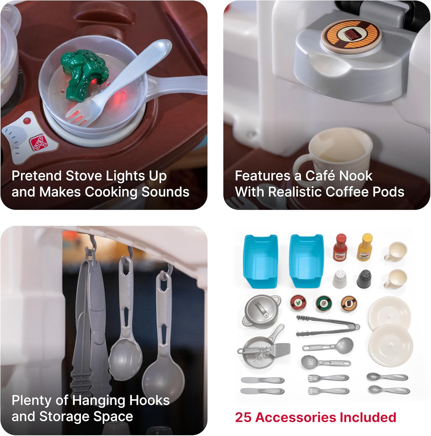 Step2 Fun with Friends Kids Kitchen Playset, Indoor/Outdoor Kitchenette, Interactive Play with Lights and Sounds, Durable Plastic, Includes 25 Piece Toy Accessories, Toddlers 2+ Years Old, Pink