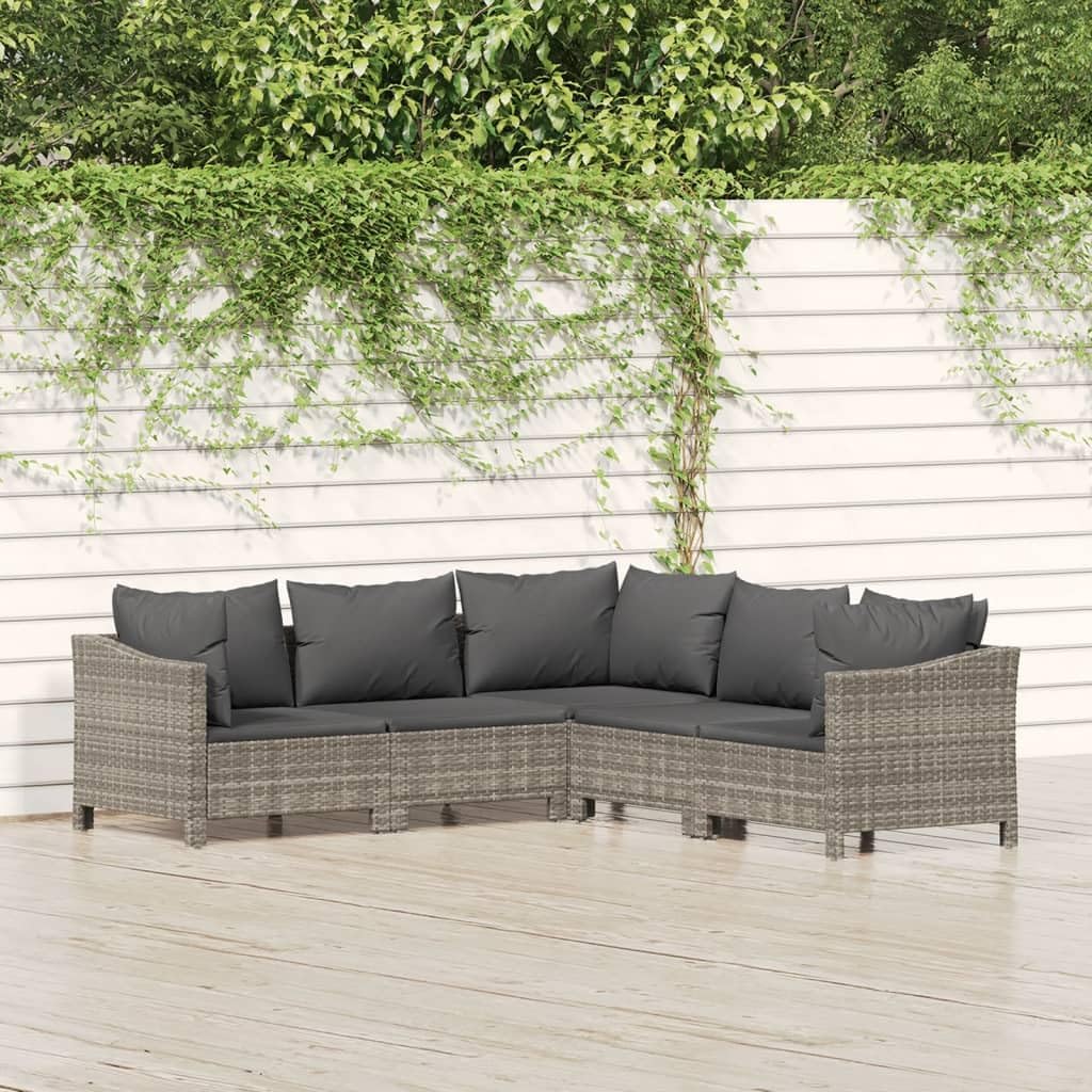 5 Piece Patio Lounge Set with Cushions Gray Poly Rattan,Elegant Patio Lounge Set: Durable PE Rattan, PowderCoated Steel, Modular Design for Your Garden Patio Furniture Sets, Outdoor Furniture Sets