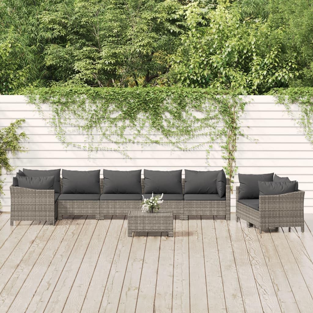 Patio Set 9 Piece Patio Lounge Set with Cushions Gray Poly Rattan