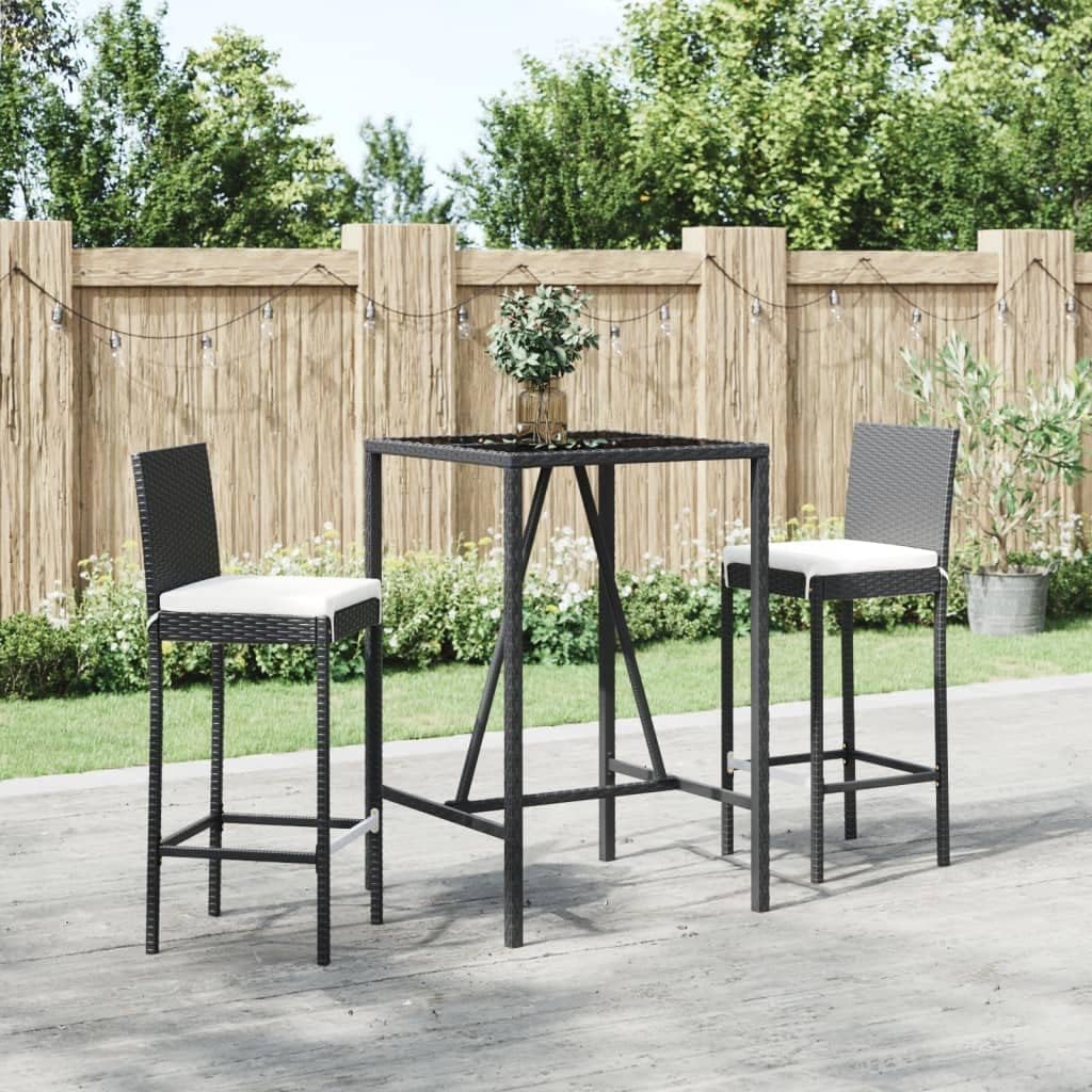 Furniture Sets 3 Piece Patio Bar Set with Cushions Black Poly Rattan,Versatile Outdoor Bar Set: Stylish and Functional for Any Space Garden Conversation Sets