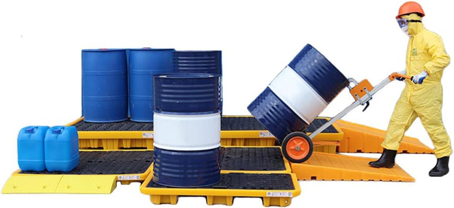 Oil Drum Tray, Industrial Nestable Oil Drums Leak-Proof Tray, Garage Storage Detachable Anti Slip Polyethylene Platform with Drain - Drum Containment Spill Pallet(26.4