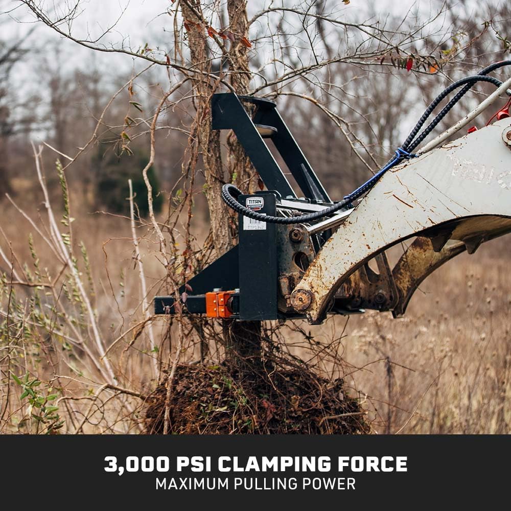 Titan Attachments Post and Tree Puller Attachment with Push Bar, 3,000 PSI Hydraulic Cylinder, Universal SSQA Landscape Removal Tool for Trees and Fence Posts, Skid Steer Accessories