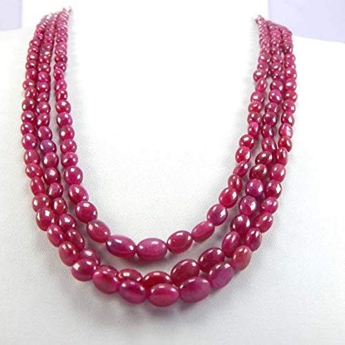 3 strand 5x9 mm 22'' natural pink ruby oval shape smooth beads necklace