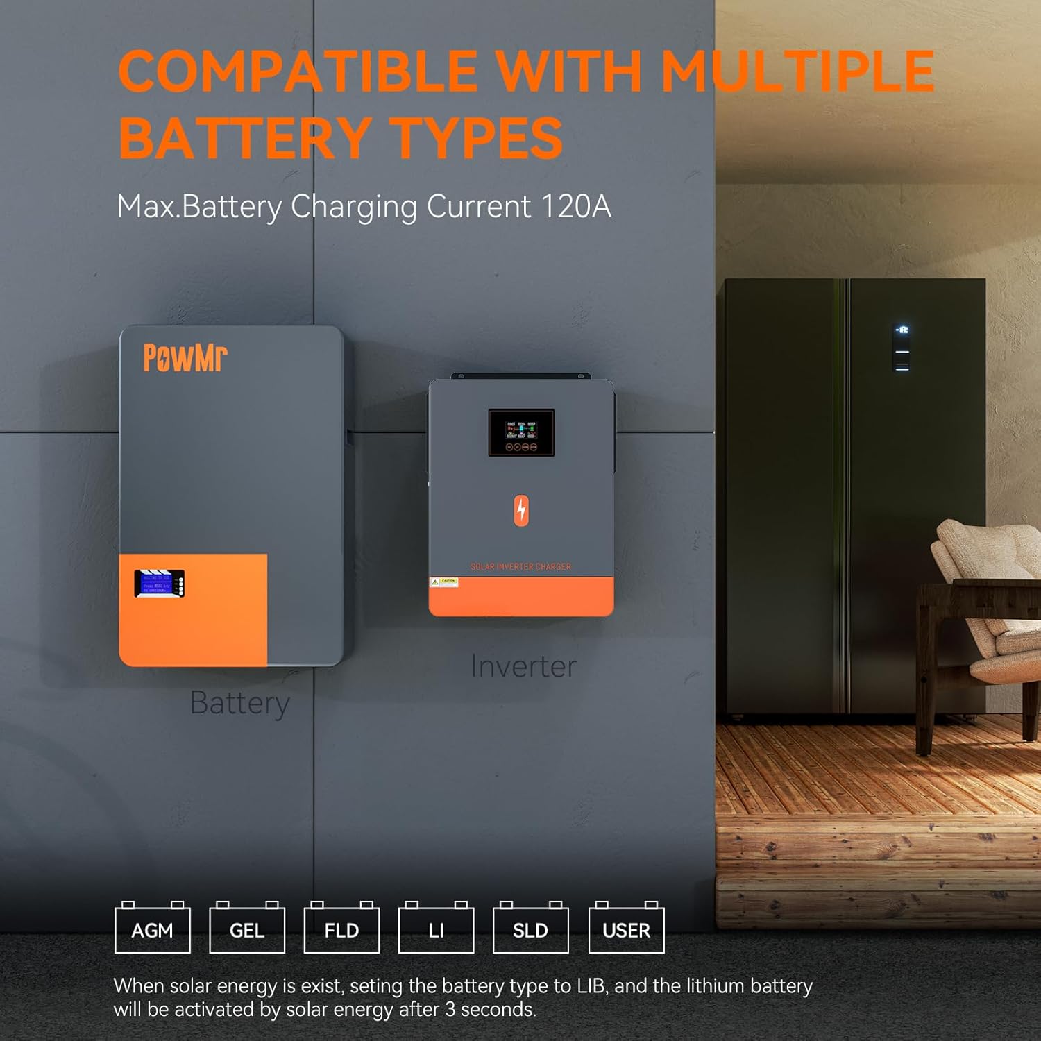 PowMr 6200W Solar Inverter 48V DC to 220-230VAC,Off-Grid Hybrid Inverter with 120A MPPT Solar Charge Controller, Work with 48V Lead Acid & Lithium Battery