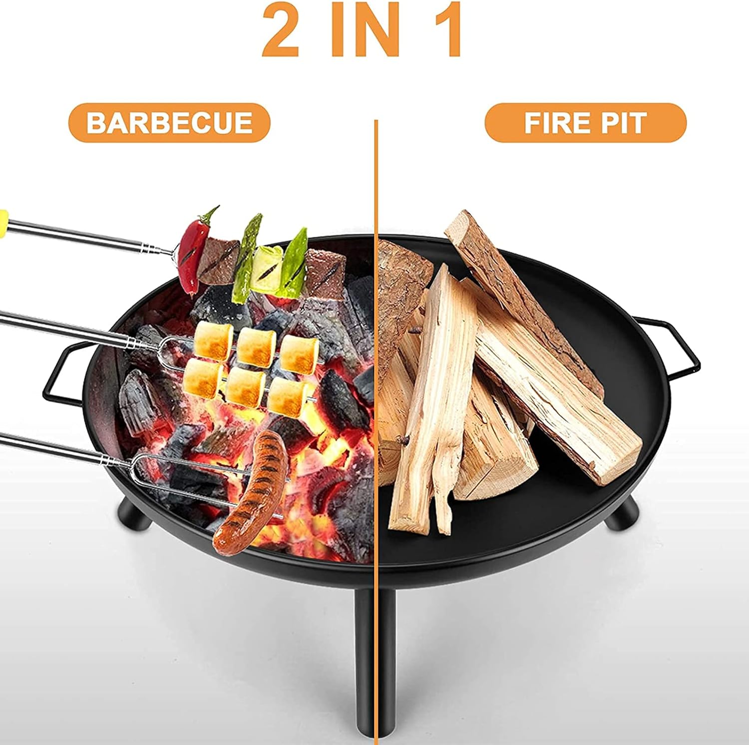 Portable Fire Pits & Bowls w/Handle, Outdoor Fire Pits, Wood Burning Heating Basin, Charcoal Barbecues BBQ Grill Firebowl, for Garden, Patio, Backyard