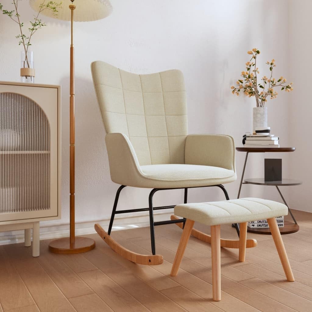 Rocking Chair with a Stool Cream Fabric,Add a Modern Touch to Your Decor with its Chic and aesthetically Pleasing Design. Patio Furniture & Accessories, Chairs for Patio