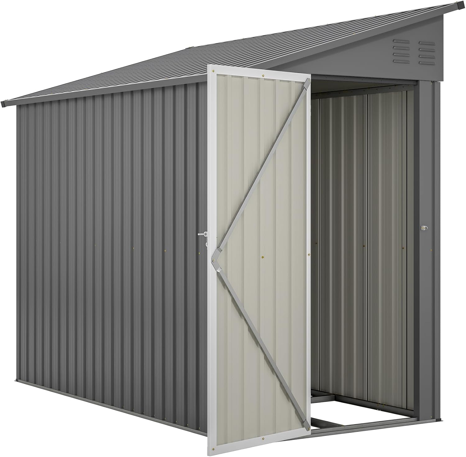Shed Lean to Storage Shed, Outdoor 4' x 8' Metal Wall Side Storage Sheds & Outdoor Storage, Garden Storage Cabinet for Backayrd, Patio and Outdoor Use,Grey