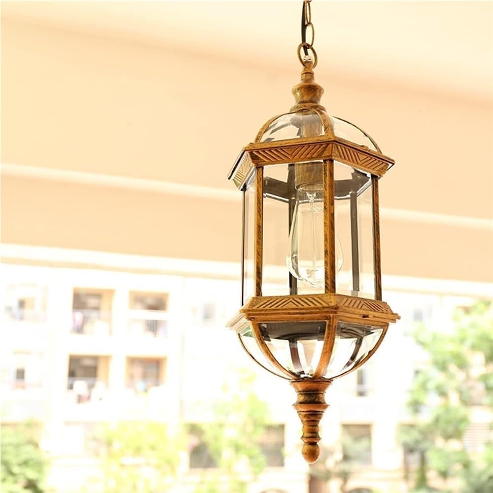 Outdoor Waterproof Pendant Light, Industrial Retro Chandelier with Adjustable E27 Socket, Hanging Ceiling Lighting Fixture for Porch, Corridor, Villa, Yard, Terrace, and Fence(Brass)