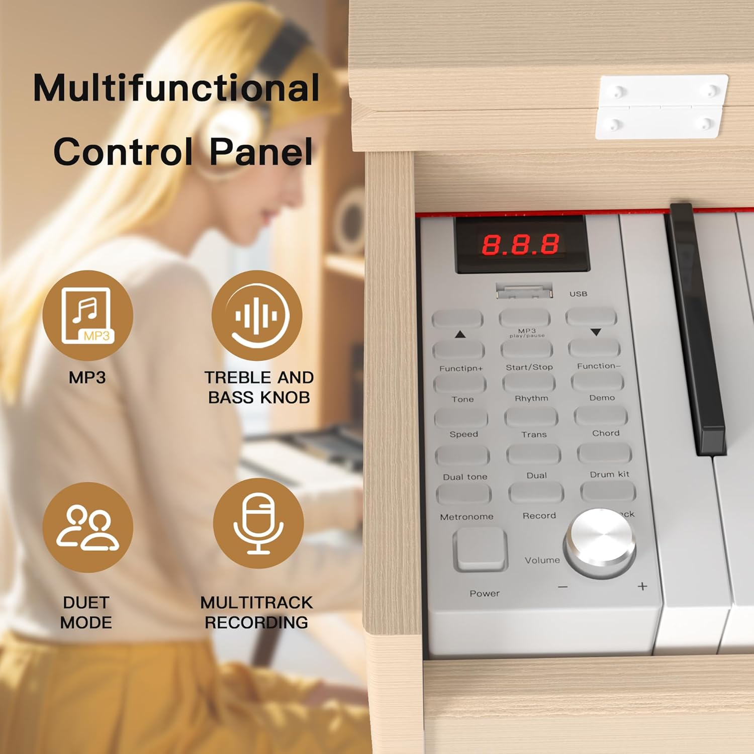 88 Key Full Size Hammer Weighted Digital Piano Keyboard, 88keys Hammer Weighted Electric Multi-Functional Keyboard piano with Stand, Pedal, Power Adapter for Beginner/Leanrner (Piano with Bench Set)