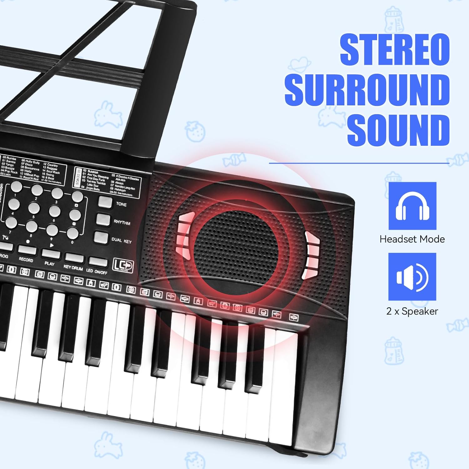 Piano Keyboard for Kids Beginner, 61 Key Digital Keyboard Piano Set with Headphone, Microphone, Music Sheet, Power Adapter, Piano Stand, Black