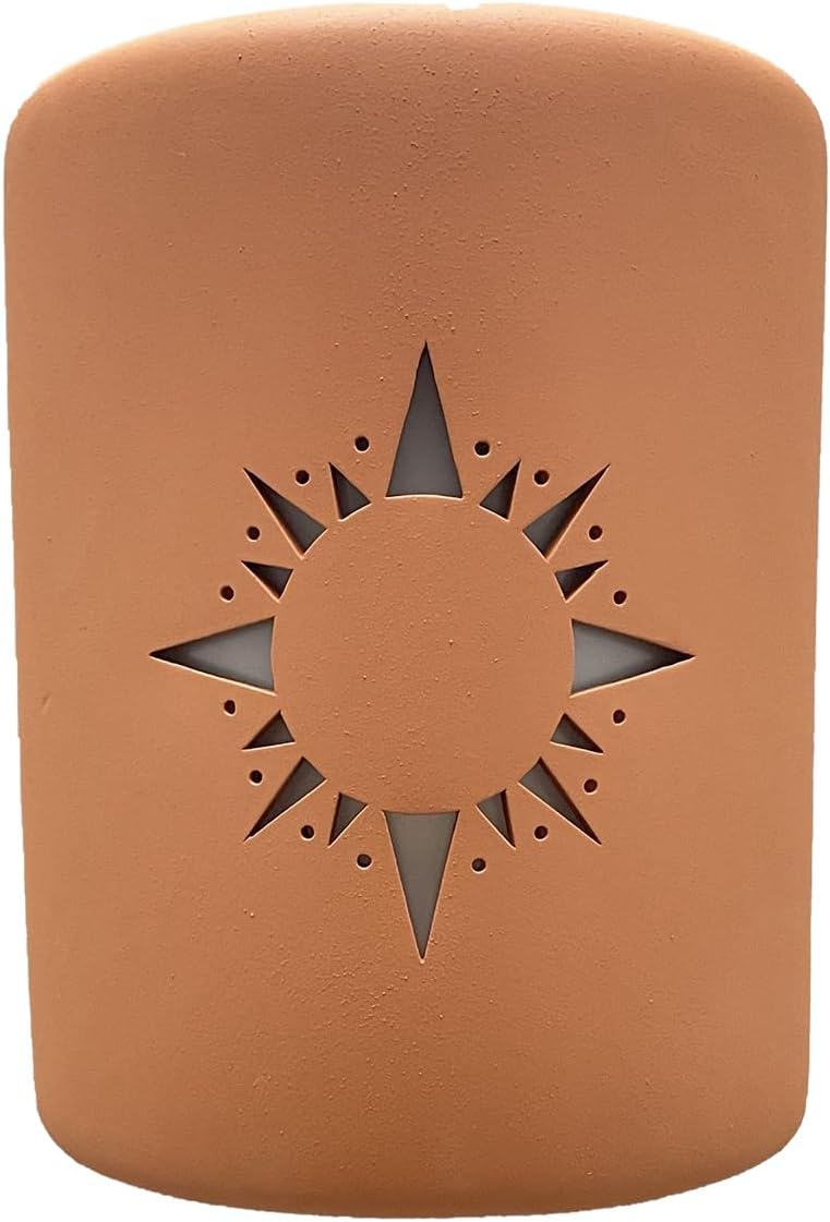 Wall Sconce, Sunburst (Terracotta) Indoor/Outdoor Ceramic Cylinder Porch Light, Indoor/Outdoor Wall Sconce for Interior and Exterior Décor (100 Watt, 9.25
