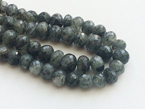 1 Strand Natural Black Rutile Quartz Faceted Rondelle Beads, Rutilated Quartz Beads, Rutile Quartz Necklace, 9-14mm, 16 Inch