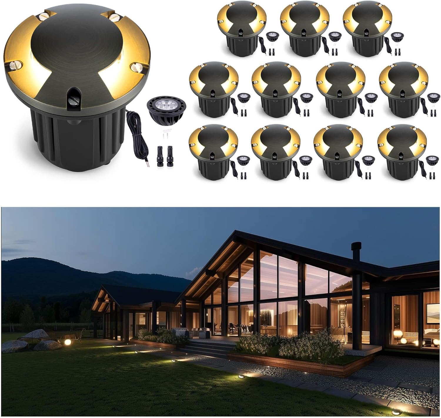 Gardenreet Solid Brass Well Light - 12V All Weather Low Voltage In-Ground LED Landscape Lighting, Replaceable Bulb Fixture, Antique Bronze for Pathway Patio Backyard with 2700K Warm White MR16 Bulb