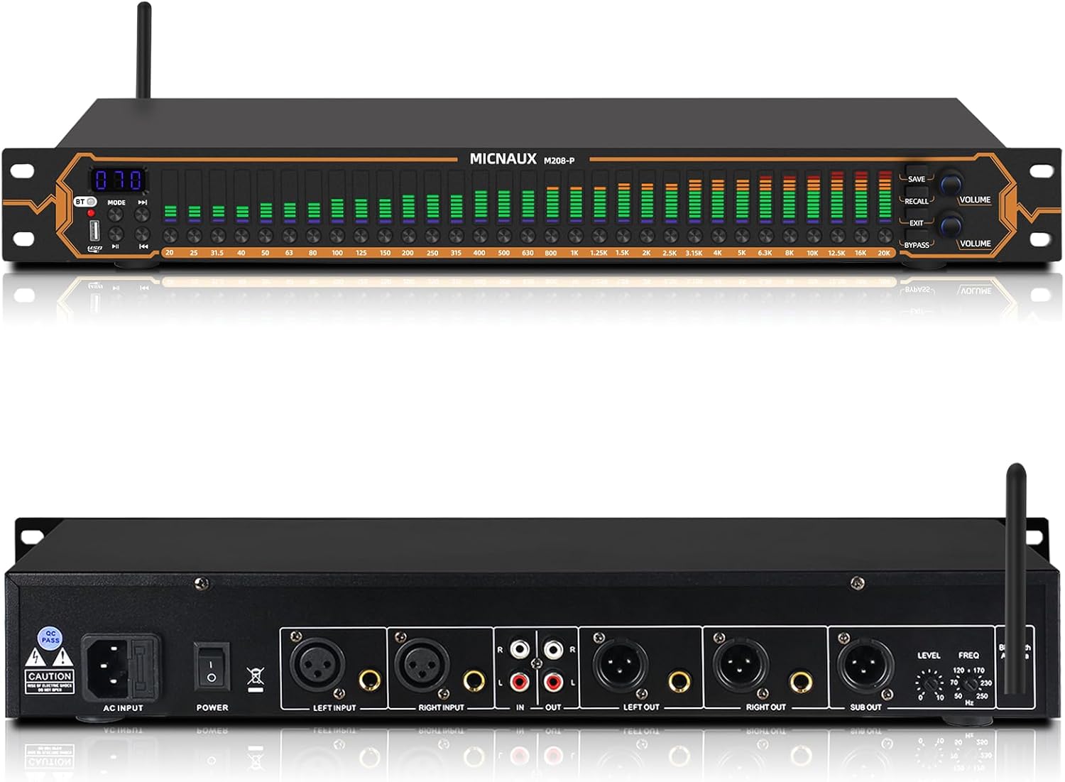Equalizer for Home Stereo Audio System, Professional 31-Band Graphic Equalizer Rack Mount Music Digital EQ Studio Equalization with Spectrum Analyzer Display & Noise Reduction