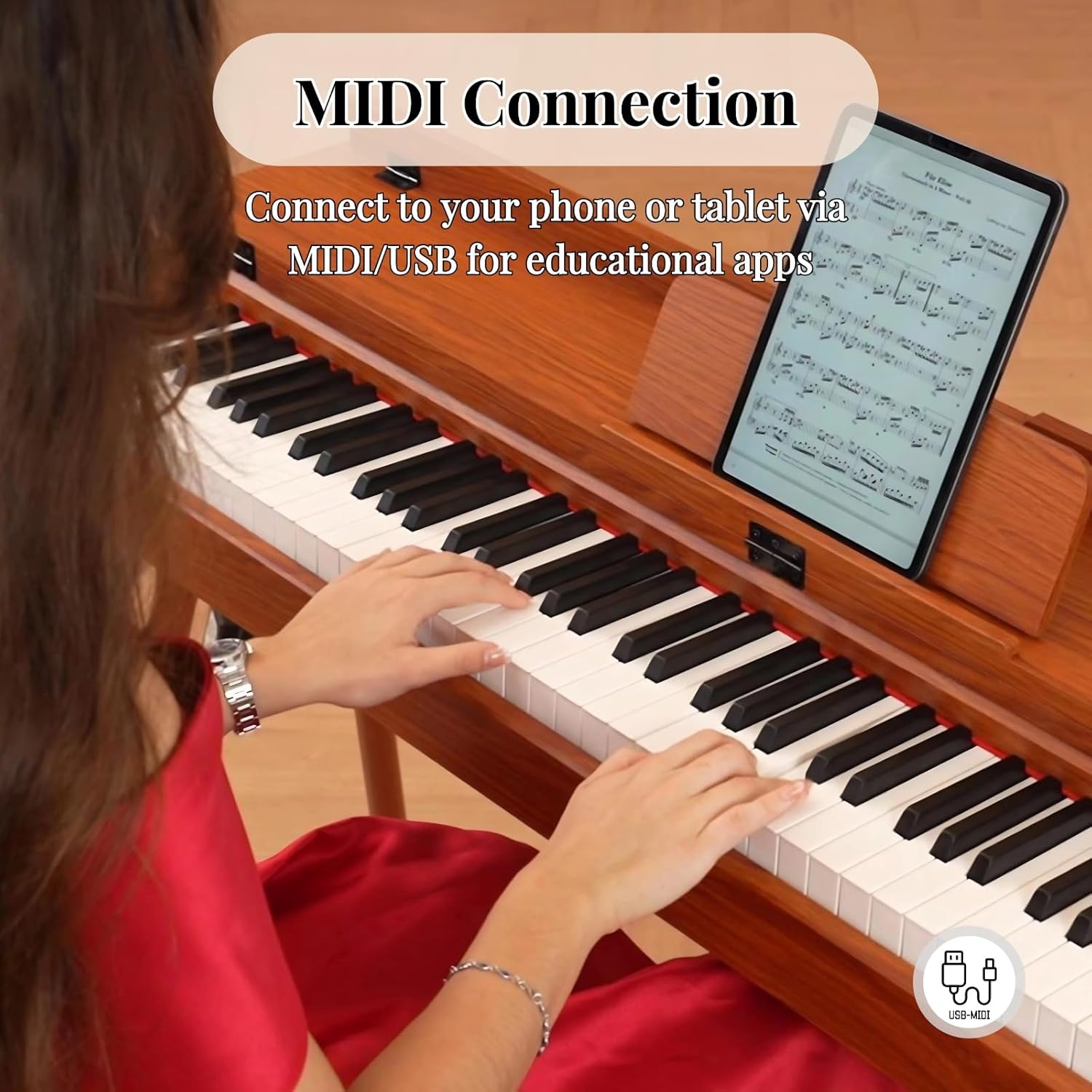 88 Key Digital Piano Keyboard with Stand & 3 Pedals, Full Weighted Keyboard Electric Piano for Beginners, Hammer-Action Home Digital Piano with Desk Mode, Headphone Jack, USB-MIDI, Brown