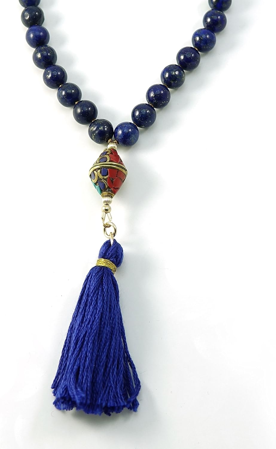 33 Lapis Gemstone Tasbih Muslim Prayer Beads with Nepalese Bead and Blue Tassel