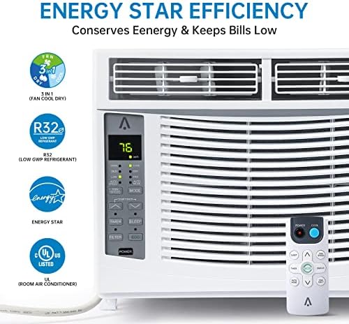 Window Air Conditioner with WiFi 6000 BTU – Quiet Energy Star AC Unit with Remote, 3 Fan Speeds, Auto Restart, ECO Mode, Timer & Sleep Mode – Easy Install for Small Rooms