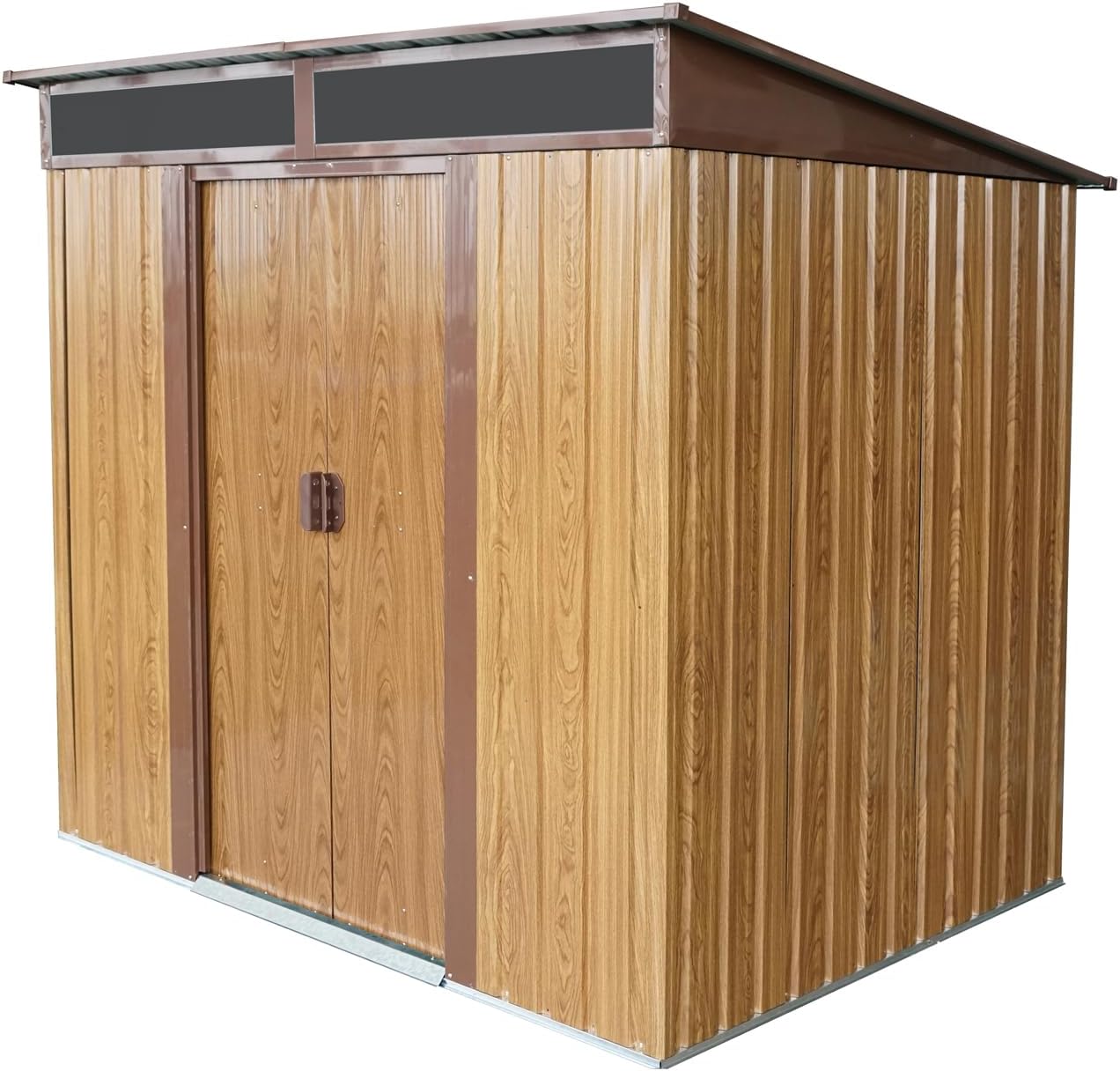 6 x 5 FT Outdoor Storage Shed, Metal Garden Shed with Transparent Plate & Foundation, Tool Shed Tiny House Vertical Outside Storage Building for Backyard Lawn Patio, Coffee