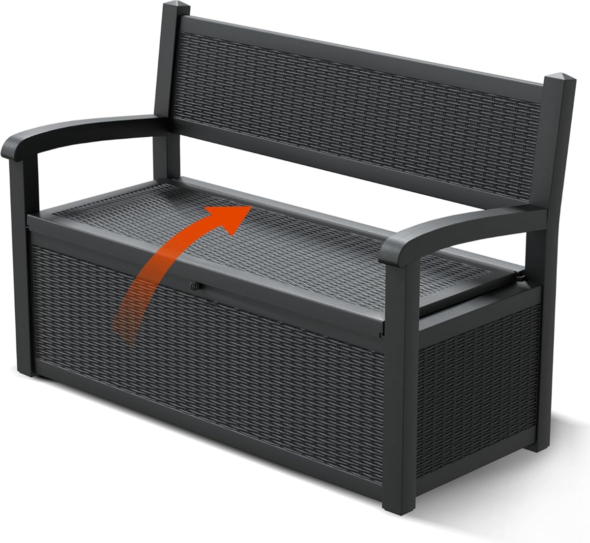 80 Gallon Outdoor Storage Box, Resin Patio Furniture with Armrest, Lockable Deck Box with Waterproof and UV Resistant for Patio Cushions, Garden Tools and Pool Supplies, Black