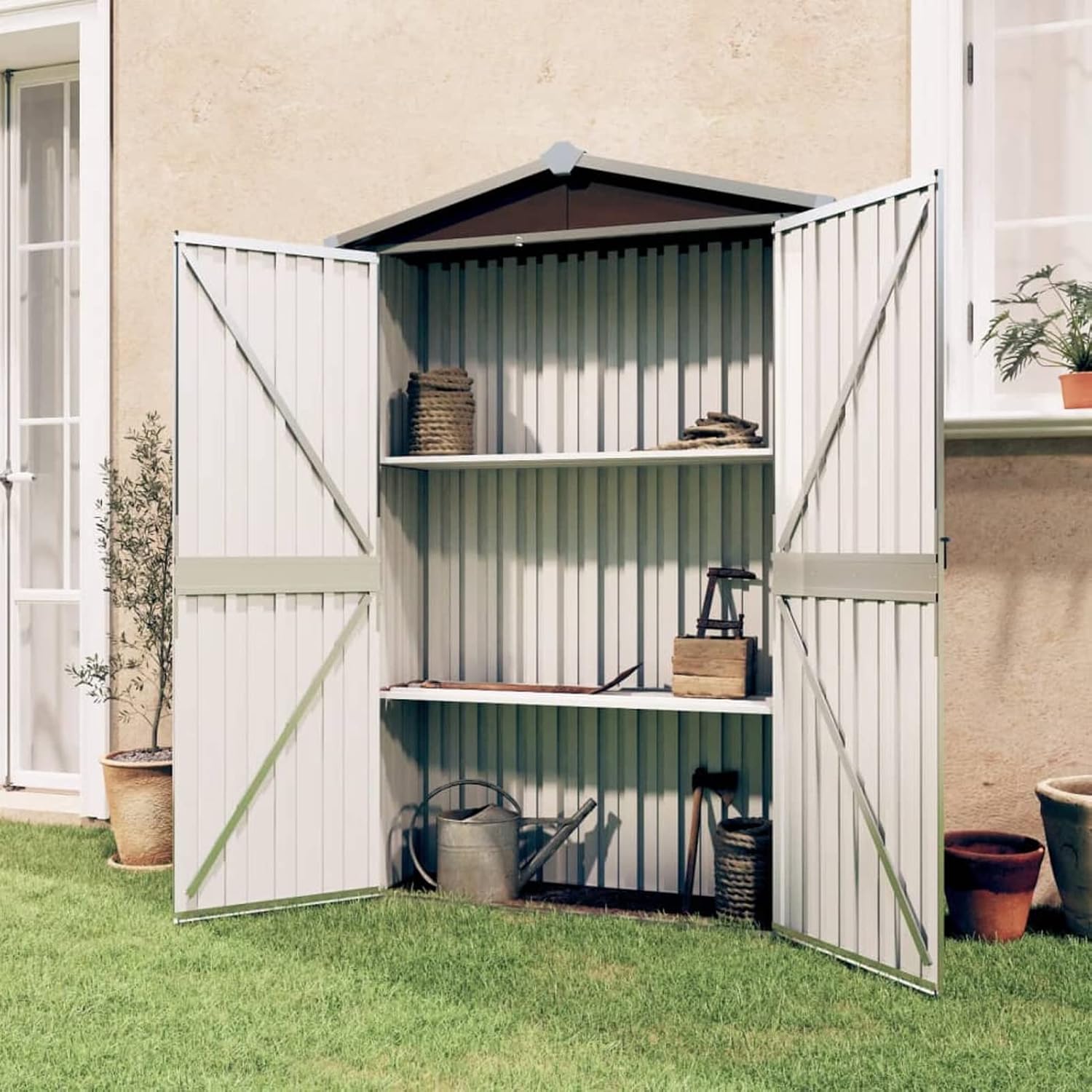 Garden Shed Tool Shed Garden Shed, Sheet Metal Garden Shed, Outdoor Storage Box, PVC 107.5 x 46 x 183 cm, Galvanised Steel Furniture Decor