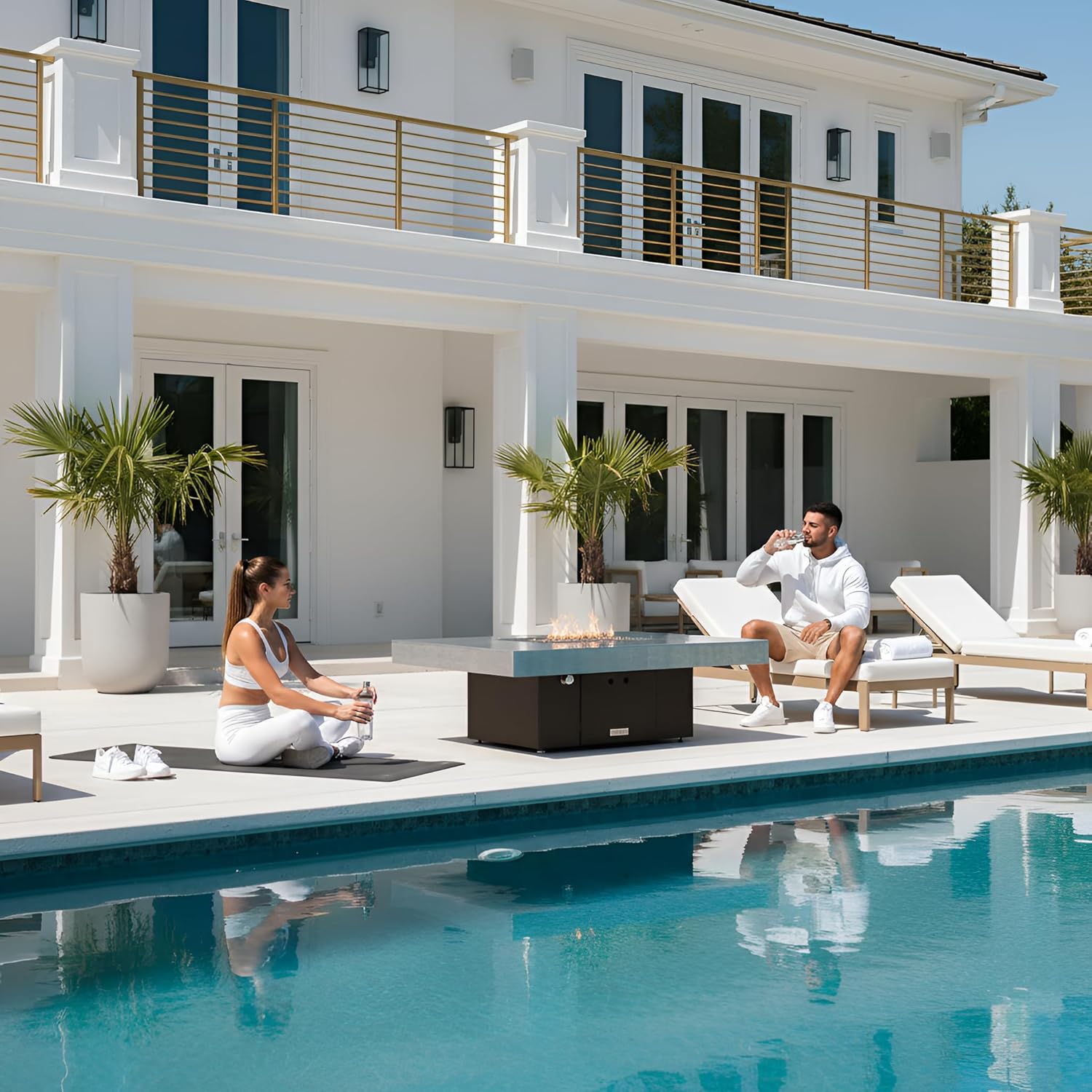 COOKE Santa Barbara Rectangular Fire Pit Table - 48 x 36 - Natural Gas - Brushed Aluminum Top - Bronze Powdercoat Base