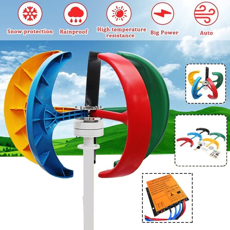 2023 Model Vertical Wind Turbine with Controller,3000W Lantern 5 Blades AC 12V 24V 48V Portable Solar Generator Suitable for Outdoor Garden Lighting
