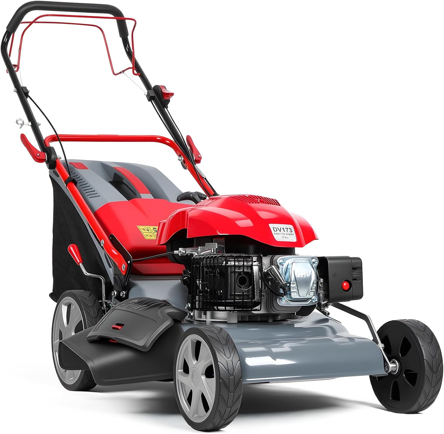 20-Inch 4-Cycle Walk-Behind Lawn Mowers, 173cc Gas Engine Push Mowers, Adjustable Cutting Height (25-75mm), Rear-Wheel Drive Push Lawn Mowers with 60l Grass Catcher for Yard Landscaping (Red)
