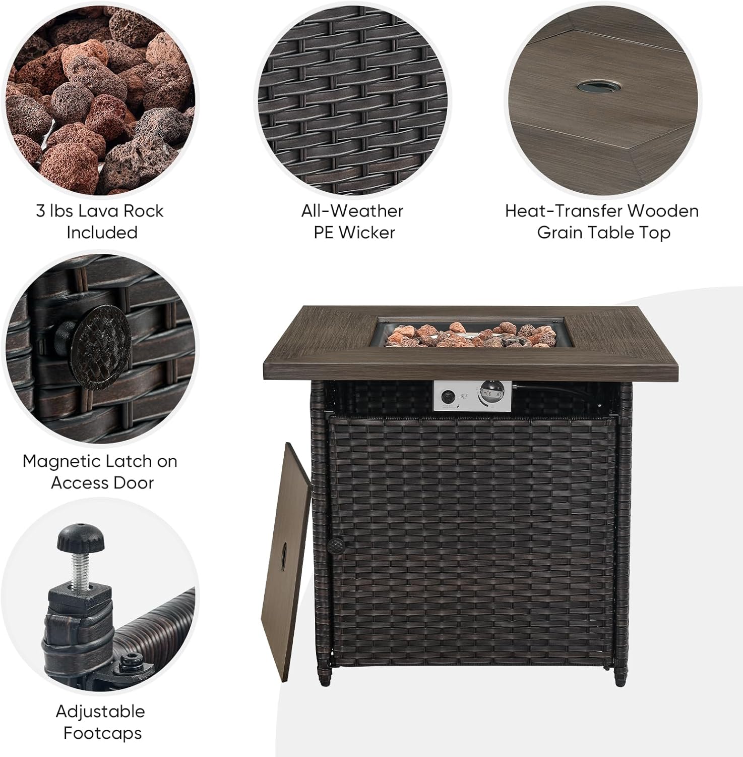 Belord Outdoor Sectional Furniture Sofa Set with Propane Fire Pit Table, Wicker Patio Conversation Set with 2 Swivel Rocker Glider Chairs Grey Cushion Perfect for Backyard Casual Gathering