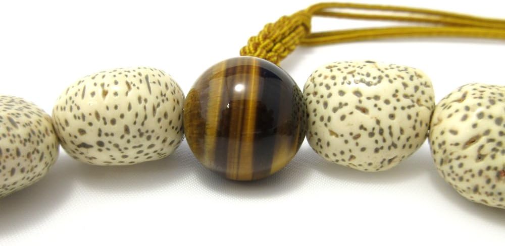 Bodhi Tree Wood & Tiger Eye Japanese Juzu Buddhist Prayer Beads Handemade in Kyoto Japan JUA14