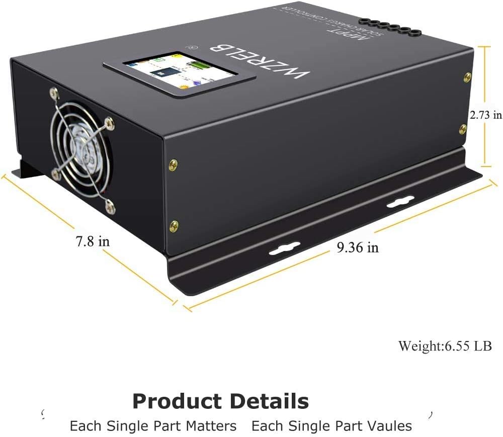 WZRELB 60A MPPT Solar Charge Controller 12V/24V/48 Auto , 18V/36V Manual, Battery Charger Controller，LCD Full Touch Screen Design