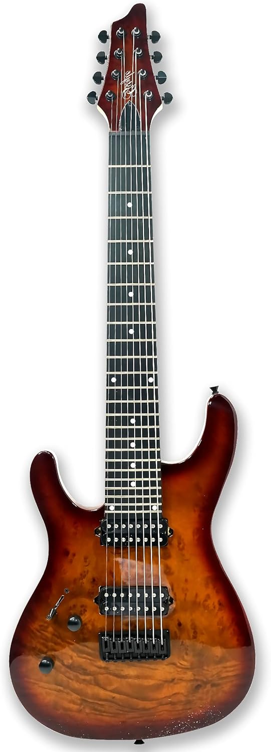 Gstyle Left-handed 8 String Electric Guitar Burl poplar veener top okoume Wood Body Bolt On Maple Neck Poplar Wood Body (Left-handed) (ES-800)
