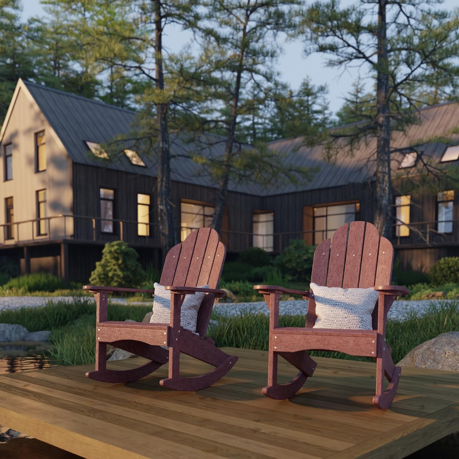 Wildridge Classic Adirondack Rocking Chair, Cherrywood - Outdoor Weather Resistant HDPE Rocking Chair for Patio, Deck, Fire Pit