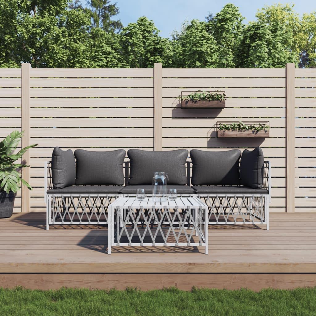 4 Piece Patio Lounge Set with Cushions White Steel,Rustic Outdoor Lounge Set: Modular Patio Furniture for Comfortable Backyard Relaxation Patio Furniture Sets, Outdoor Furniture Sets