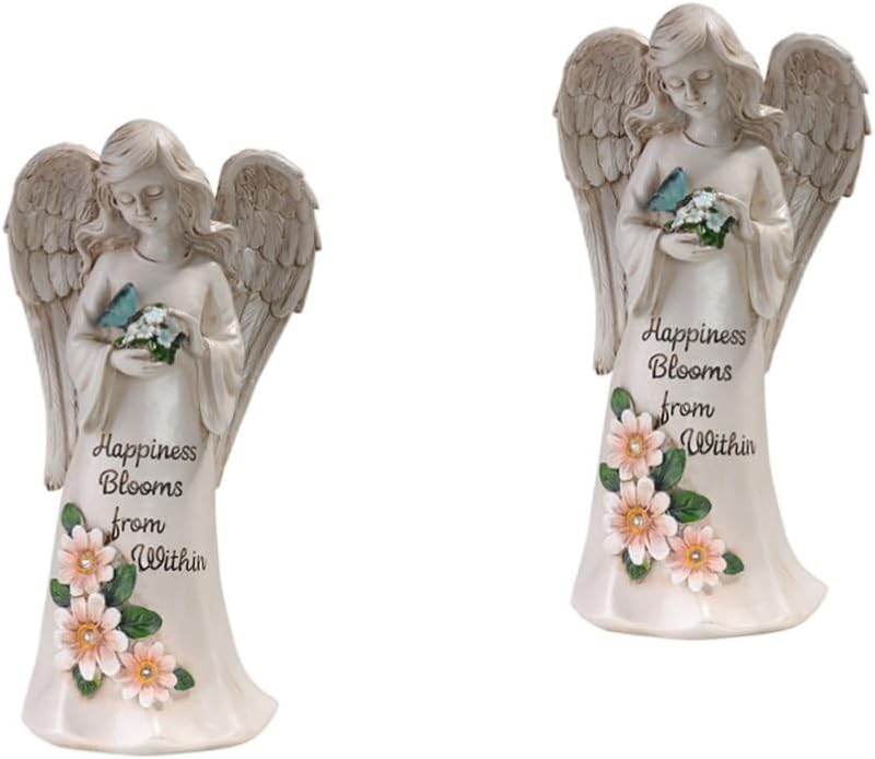PAREKS 2pcs Angel Solar Light Fairy Statues Outdoor Fairy Figurines Solar Power Lights Outdoor Solar Powered Garden Statue Outdoor Angels Girl Statue Solar Power Angel Decor Resin Decor/2336